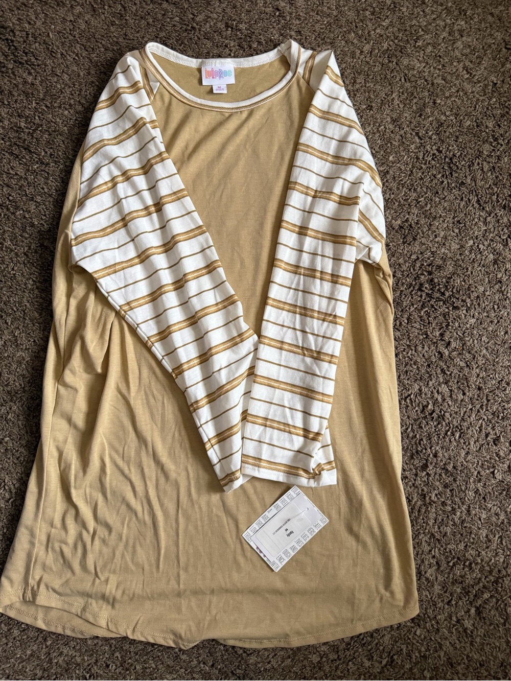 LuLaRoe Mustard Yellow Raglan Stripe Long Sleeve Top